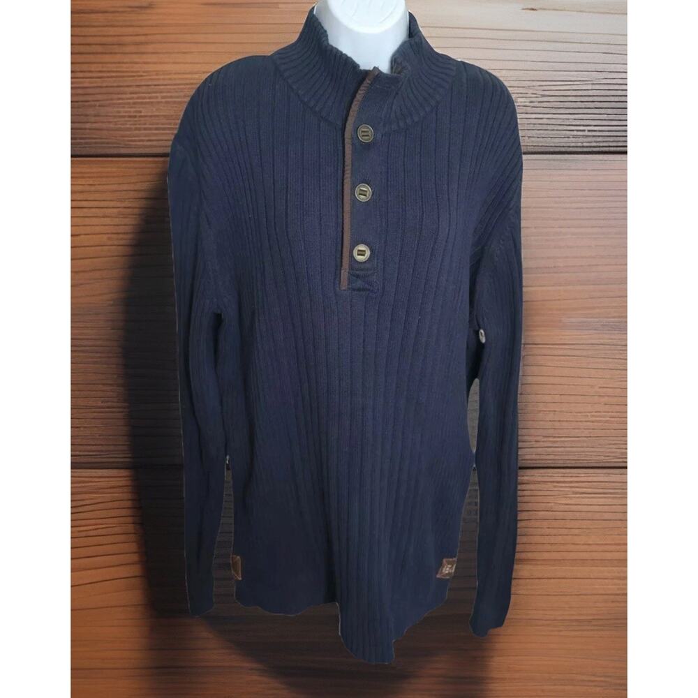 Eddie Bauer Sport Navy Button Up Ribbed Warm Sweater Mens XL Fast Ship